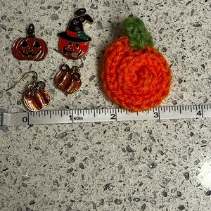Pumpkin Earrings, Charms, and Brooch Set